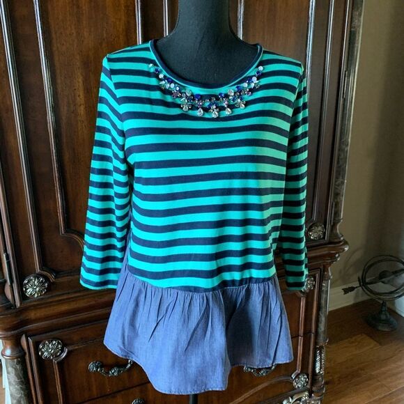 Crow & Ivy Green Blue Striped Blouse - Picture 8 of 9